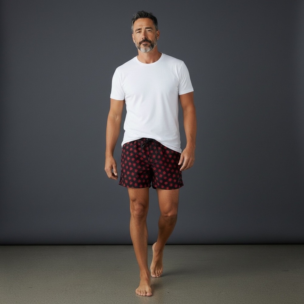 Johnny Cotton Mens XL‎ Octopus Print Swim Trunks Black Red Quick Dry Polyester